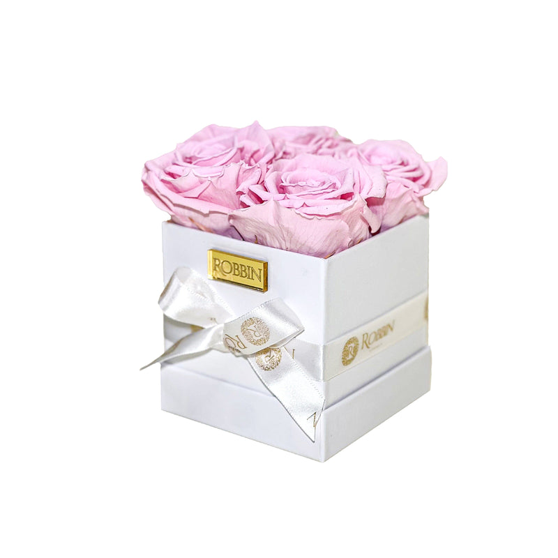 Mini Box Preserved Roses Miami Florida.. Preserved Roses Robbin Legacy Light Pink White 