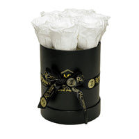 Cylinder Box Fresh Flowers Miami Florida. Preserved Roses Robbin Legacy White Black 