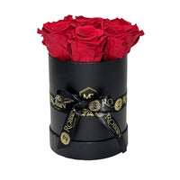 Cylinder Box Fresh Flowers Miami Florida. Preserved Roses Robbin Legacy Red Black 