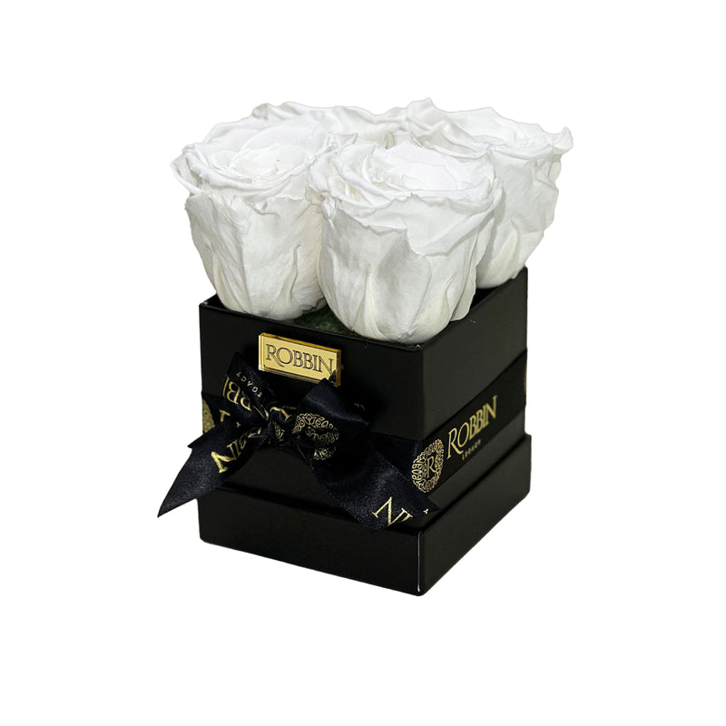 Mini Box Preserved Roses Miami Florida.. Preserved Roses Robbin Legacy White Black 