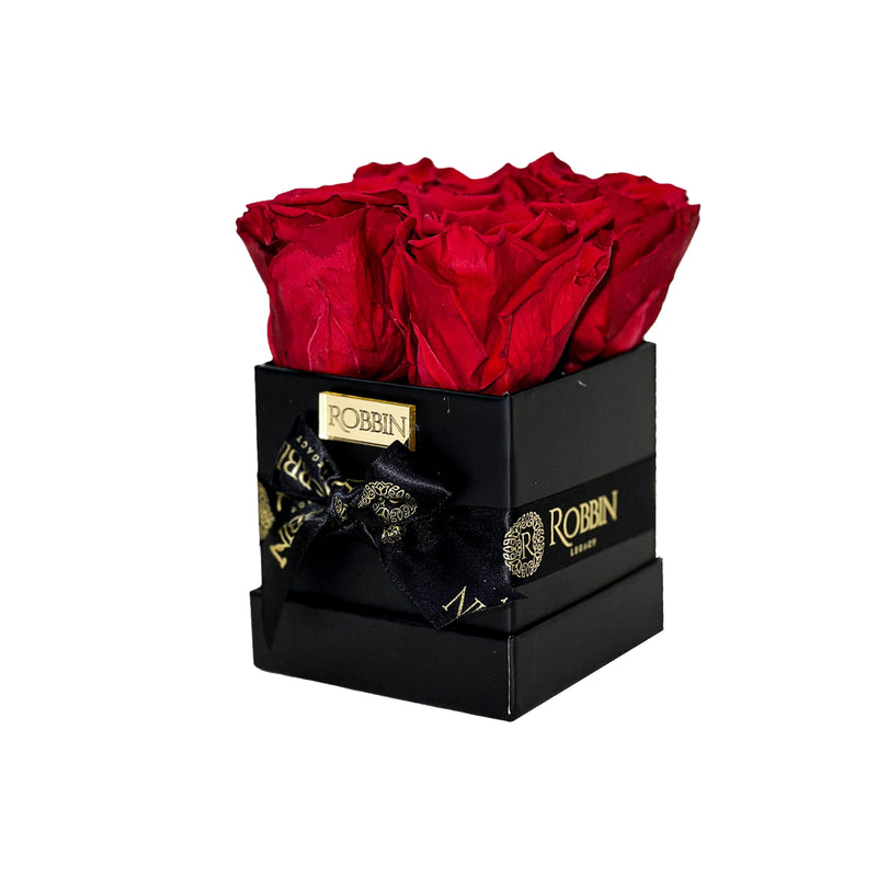 Mini Box Preserved Roses Miami Florida.. Preserved Roses Robbin Legacy Red Black 