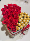Heart Box Fresh Roses Flowers and Ferrero Chocolates