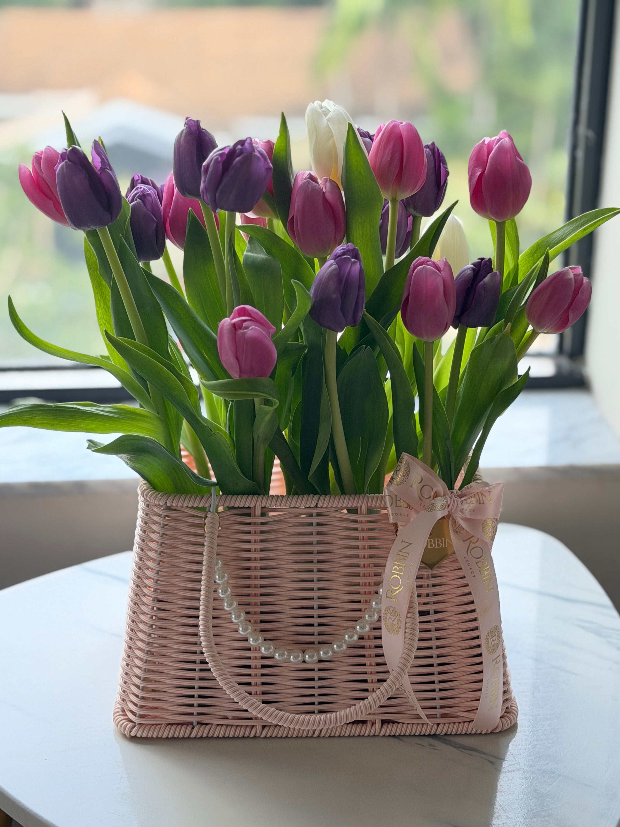 Tulips in a basket