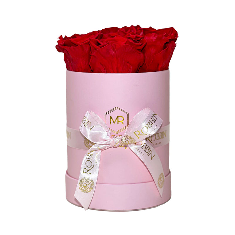 Cylinder Box Fresh Flowers Miami Florida. Preserved Roses Robbin Legacy Red Pink 