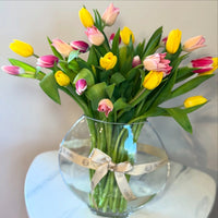 Fresh Tulips in cristal Vase