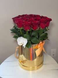 Fresh Roses with butterflies arrangement and orchid