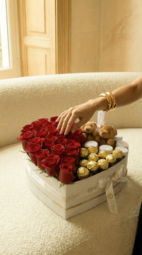 Combo Everything Heart Gift Box Fresh Roses Flowers
