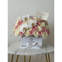 50 Fresh Roses Flowers Orchids In Square Box Miami Florida.. Fresh Flowers Robbin Legacy 