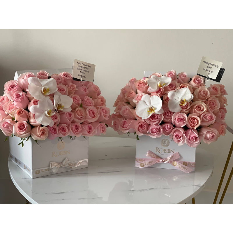 50 Fresh Roses Flowers Orchids In Square Box Miami Florida.. Fresh Flowers Robbin Legacy 