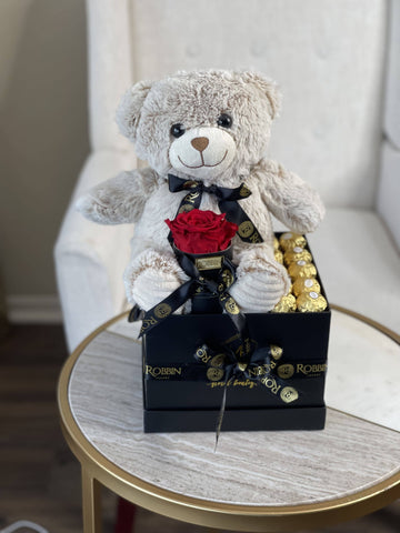 1 Preserved Rose Teddy Bear and Ferrero Chocolate Miami Florida and Nationwide.. Gifts Boxes Robbin Legacy 