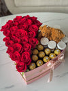 Combo Everything Heart Gift Box Fresh Roses Flowers Miami Florida.. Gifts Boxes Robbin Legacy Pink Red 