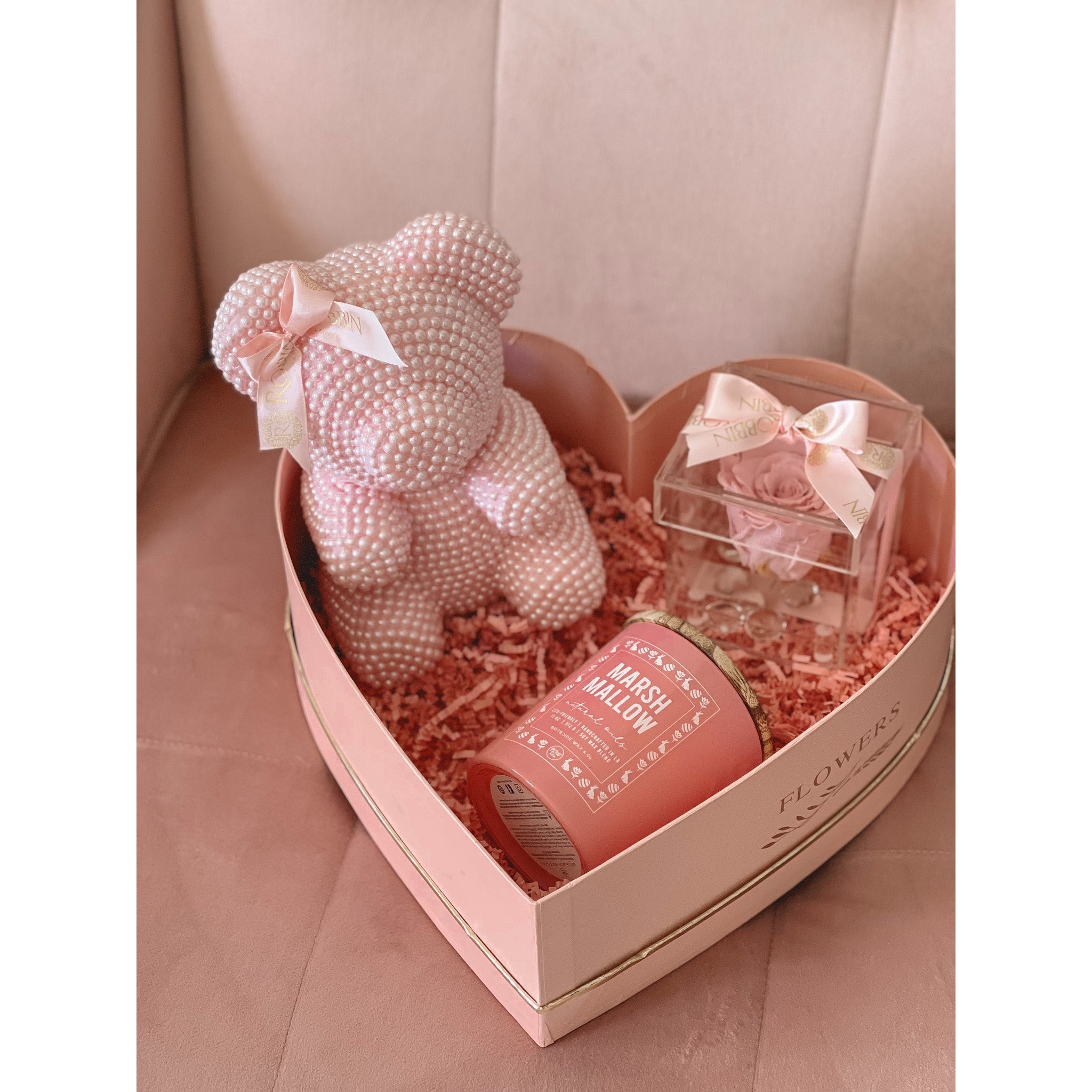 Gift Box Preserved Roses Teddy Bear and Ferrero Chocolates - Robbin Legacy