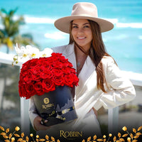 Hat Box 50 Fresh Roses Flowers and orchids Miami Florida.. Fresh Flowers Robbin Legacy 